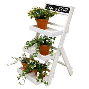 Estante para Plantas <span class=keywords><strong>de</strong></span> Madera Blanca Estilo Shabby Chic con Tablero <span class=keywords><strong>de</strong></span> Tiza y Diseño <span class=keywords><strong>de</strong></span> Flores, Durabilidad Duradera - Product Image 1