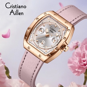 Cristiano aillen nữ thép không gỉ hợp kim hình dạng bất thường da đồng hồ đa chức năng lịch Ba mắt sáu thời trang - Product Image 5