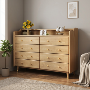 Modern Wood 8 <b>Drawer</b> Dresser Flat Panel Design Storage Cabinet Living Room Furniture Natural Finish - Product Image 2