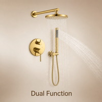 Système de douche encastré moderne en or brossé, ensemble de robinetterie de douche de salle de bain avec pommeau de pluie, douchette à main et mitigeur