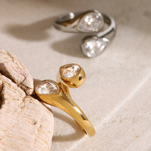 Teardrop Shape Interlocking <b>Opening</b> <b>Ring</b> Women's Jewelry Prong Setting Gold Stainless Steel Gift Fashion <b>Rings</b> - Product Image 3