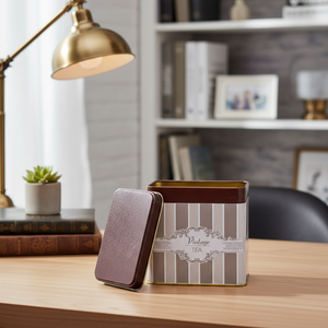 Boîte de rangement rectangulaire en métal Elegance 80x120x120mm avec couvercle coulissant Capacité de 1L pour l'organisation et le bureau à domicile - Product Image 3