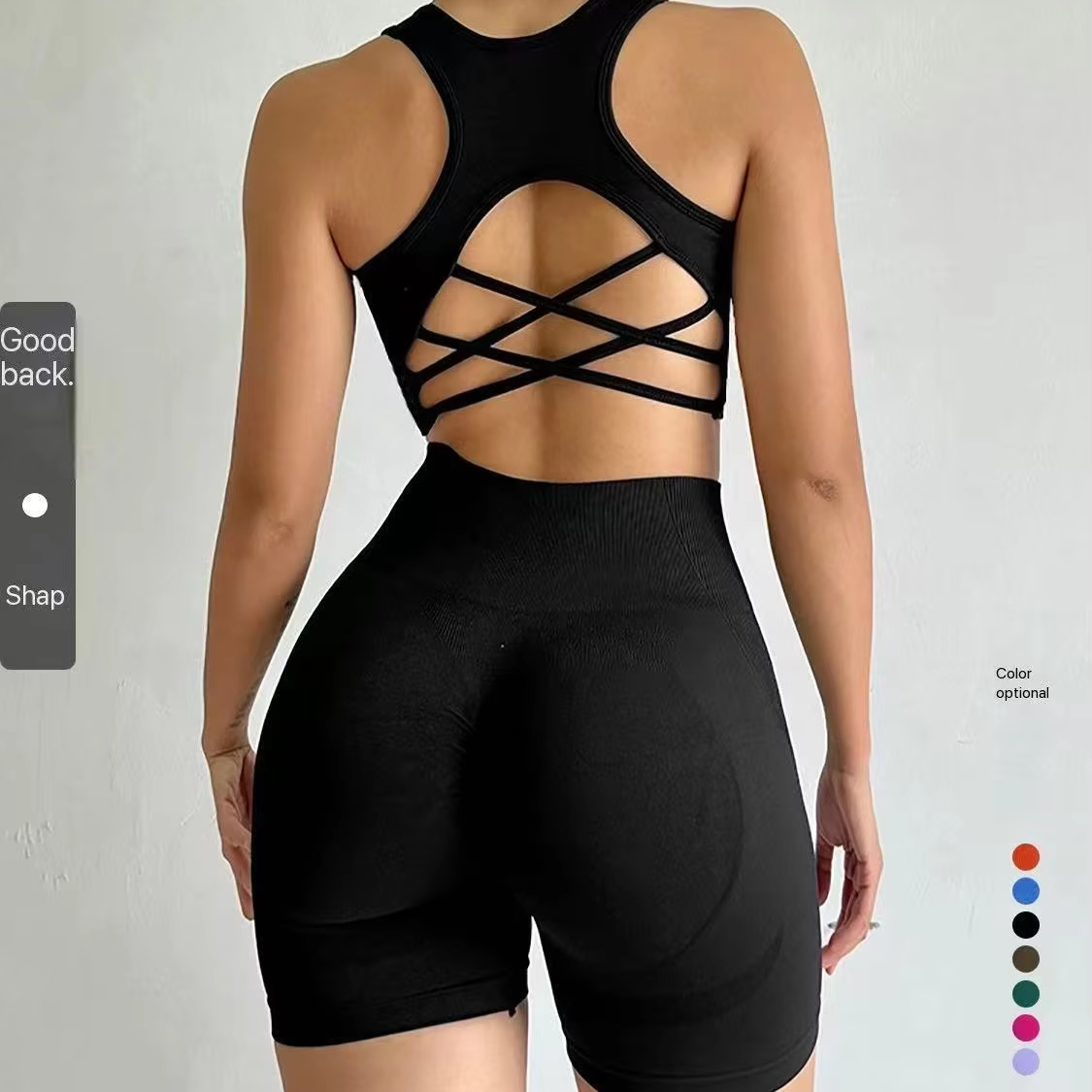 A52 Female Cross-Border Seamless Yoga Sports Suit Dry Speed Fitness Running Two-Piece Vest Shorts and Bra Wet Look Wet Feel