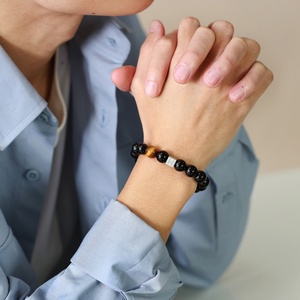 Natural Stone Seed Beads Bracelets Jewelry Stainless Steel Engraved Charm Letter Bracelet Agate Stone Beaded Bracelets <b>for</b> <b>Men</b> - Product Image 3