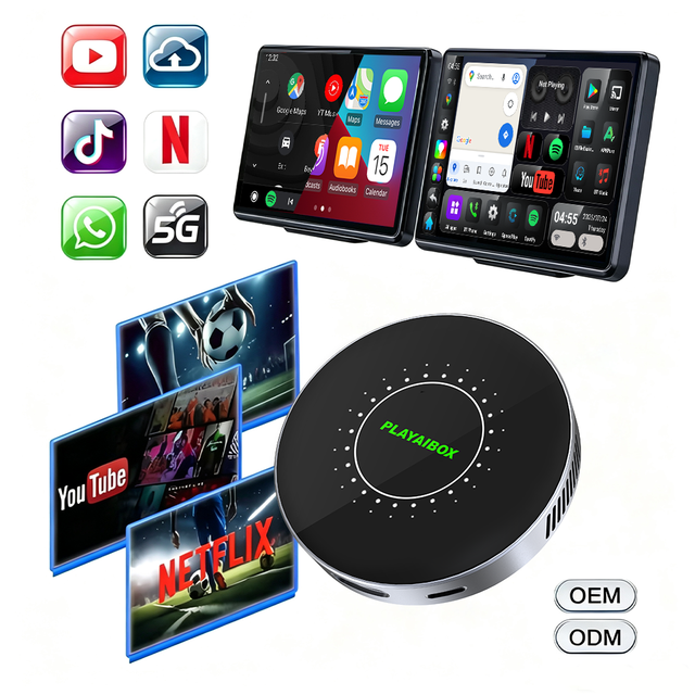 PlayAiBox Android 15 System Wireless CarPlay Ai Box 4GB+64GB Built-in Gps for Youtube Netflix for OEM Car With Wired Carplay