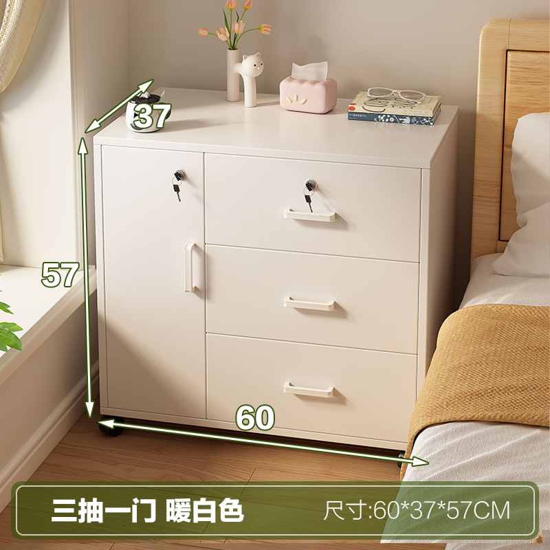 ลิ้นชักสามช่องและประตูหนึ่งบาน - สีขาวอบอุ่น พร้อมล้อเลื่อน