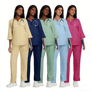 Hospital Scrub Set Women Split Woven Moisture Wicking Uniforms For Medical Use - Product Image 4