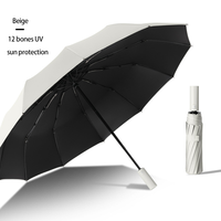 Parapluie pliant entièrement automatique à 12 baleines, double armature, coupe-vent, grand format, 3 sections, pour affaires, avec logo personnalisé