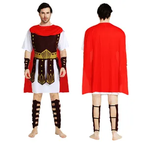 Halloween carnaval fiesta mascarada Cosplay Spartan Warrior ropa hombres antiguo romano samurái Guerrero disfraz con capa roja