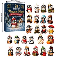 Calendrier de l'Avent de Noël 24 Jours, Ornements Suspendus Pingouin, Boîte Cadeau Surprise, Pendentif Arbre en Résine, Décoration de Fêtes