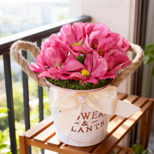 Bouquet de fleurs artificielles de <span class=keywords><strong>cerisier</strong></span> et de phalaenopsis en pot, style pastoral, pour décoration de bureau et de maison - Product Image 6