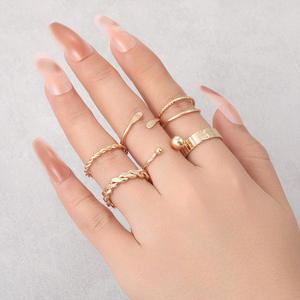 Juego de Anillos de Aleación Estilo Europeo Americano, Diseño de Cadena Abierta, Estilo Trenzado Personalizado, Combinación de 6 Piezas, Juego de Anillos para Mujer - Product Image 1