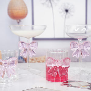 Taza de bebida de borosilicato alto, tazas de helado de jugo de whisky de vidrio transparente, tazas de vidrio de café frío únicas con lazo <span class=keywords><strong>rosa</strong></span> - Product Image 3