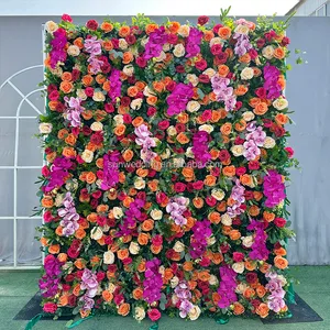 Sunwedding Silk 3D Artificial Flower Wall Para Decoração De Casamento Pano Back Roll Up Red Rose Flower Wall
