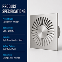 Diffuseur carré flexible en acier inoxydable 400mm*400mm, anti-corrosion, à vortex, pour systèmes CVC d'hôpitaux et d'écoles