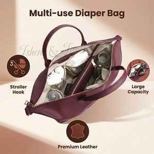 Sac à langer de luxe en cuir PU JSHENG&JISVEL |   Sac de voyage à grande capacité montable sur poussette, fermeture à glissière, plusieurs couleurs - Product Image 2