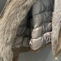 Manteau d'hiver chaud et coupe-vent avec col en fourrure de renard surdimensionné et moelleux, style décontracté chic, épais et matelassé