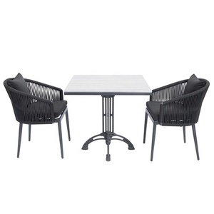 Black Cafe portico 5 pezzi Set da pranzo mobili giardino esterno tavolo in alluminio corda e 4 sedie per esterni - Product Image 3