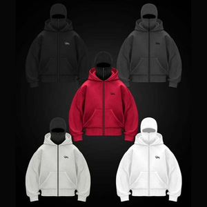 <b>White</b> <b>Zip</b> <b>Up</b> Hooded Sweatshirt Loose Fit Polyester Jacket for Autumn Winter Unisex Streetwear - Product Image 3