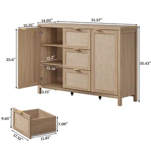 Buffet en rotin à <span class=keywords><strong>2</strong></span> <span class=keywords><strong>portes</strong></span> et 3 tiroirs de 51,57 pouces - Product Image 2