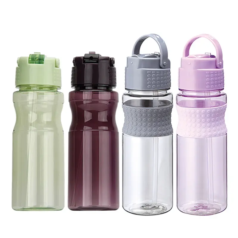 GC customize botella de agua botol minum botol plastic bottle with lid and straw Non-slip silicone sleeve cup