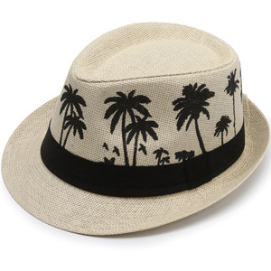 Chapeau Fedora d'été décontracté pour homme motif cocotier plage protection solaire Jazz paille Hatt - Product Image 1