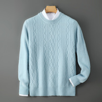 Pull-over personnalisable pour homme, col rond, motif torsadé, style décontracté chic, épais et ample, en 100 % pure laine tricotée, couche de base
