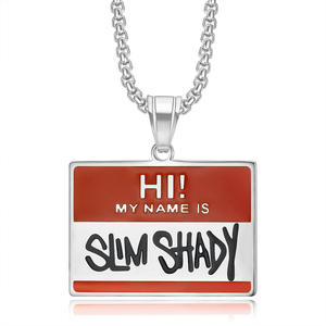 Colliers pendentifs Hip Hop « Hi My Name Is Slim Shady » en acier inoxydable, plaqué or 18 carats, pour hommes et femmes, vente en gros - Product Image 4