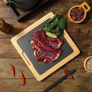 Planche à charcuterie en ardoise et bambou pour plateaux de fromages et de viandes, avec bord en bambou, <span class=keywords><strong>plateau</strong></span> de service pour la restauration - Product Image 1