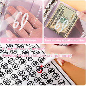 100 jours <span class=keywords><strong>Couple</strong></span> défi <span class=keywords><strong>livre</strong></span> à feuilles mobiles taille A5 imprimé planification cahier en cuir PU couverture argent économie argent enveloppe défi - Product Image 5