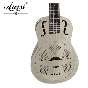Ukulele résonateur en laiton chromé brillant, manche en acajou massif, touche en noyer massif, taille concert 24 pouces pour [Nom de la marque] - Product Image 1