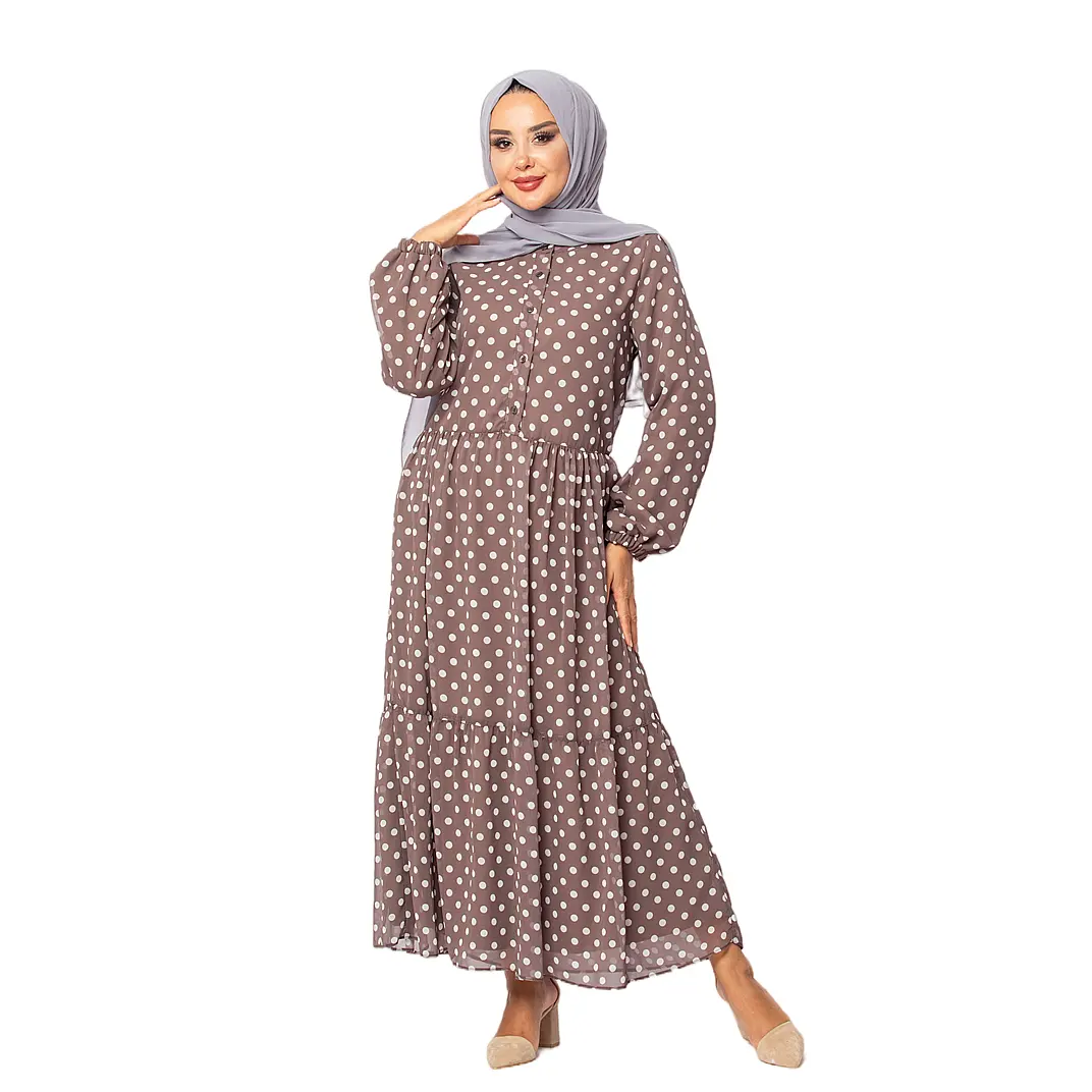 SIPO Grosir Oem Musim Gugur 2022 Pakaian Wanita Maxi Dresses Coklat Hijab Muslim Musim Dingin Set