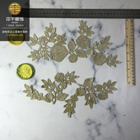 Patch Bordir Mawar Emas yang Larut dalam Air, Aplikasi Bunga untuk Kerah Baju Ibu, Atasan Anak, Aksesoris Pakaian DIY Grosir