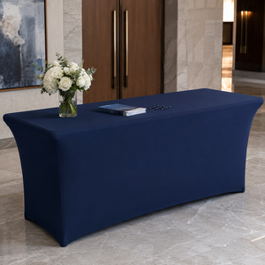 Double Layer Pocket Navy 6ft Spandex <b>Waterproof</b> Customizable Stretch Fitted <b>Table</b> <b>Cover</b> for Meetings - Product Image 1