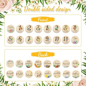 Cartes d'étapes mensuelles en <span class=keywords><strong>bois</strong></span> pour bébé Disques de marqueurs d'étapes mensuelles pour bébé Cercles en <span class=keywords><strong>bois</strong></span> d'étapes mensuelles double face - Product Image 6