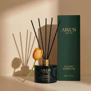 Aikun Low MOQ Green Round Glass 100ml Gold Foil Green Box Custom Scent Long Lasting Reed Diffuser Gift <b>Set</b> for Boutique Hotel - Product Image 1