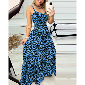 Vestido Maxi de Verano Casual y Sexy con Estampado de Leopardo, Cuello en V, Sin Mangas y Cintura Alta para Mujer, Tallas Grandes, Dropshipping Shopify - Product Image 3
