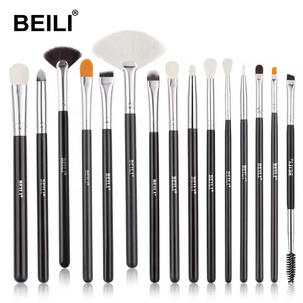 Beili Mỹ Phẩm Bàn Chải Thiết Lập 15Pcs Bán Buôn Tay Cầm Bằng Gỗ Trang Điểm Di Động Bàn Chải Thiết Lập Biểu Tượng Tùy Chỉnh Sang Trọng Màu Đen Trang Điểm Bàn Chải Thiết Lập