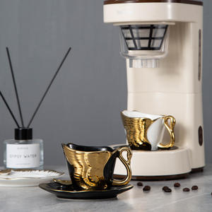 Tasse à café en céramique plaquée or, tasse à expresso et soucoupe, ensemble tasse et soucoupe à café paon électroplaqué - Product Image 4