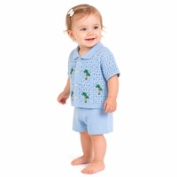 Set Rajutan Anak dengan LOGO Custom, Kerah Polo Rajut Pendek, Bordir Palem, Kasual Musim Panas & Semi, Akrilik, Pabrik OEM & ODM