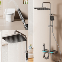 Luxe Blanc Piano Clé Douche Ensemble Complet Thermostatique Salle De Bains Système De Douche Smart LED Affichage Numérique Pluie Ensemble De Douche