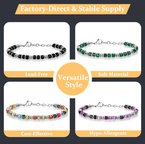 <span class=keywords><strong>Bracciale</strong></span> a Catena in Stile Bohémien alla Moda con Perle Piatte in Pietra Naturale e Acciaio Inossidabile, Regalo per Festival, <span class=keywords><strong>Bracciale</strong></span> in <span class=keywords><strong>Ossidiana</strong></span> - Product Image 2