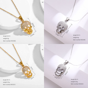 Colar Unissex de Aço Inoxidável com Pingente de Caveira Hip-hop <span class=keywords><strong>Rock</strong></span>, Banhado a Ouro 18K, Aço Titânio de Luxo com Zircônia Micro-engastada - Product Image 2