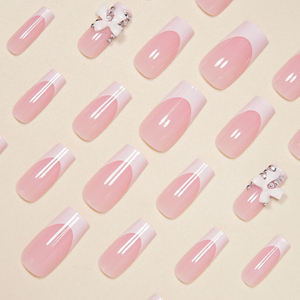 24 <span class=keywords><strong>Uñas</strong></span> Postizas <span class=keywords><strong>de</strong></span> Resina 3D con Punta Francesa, Color <span class=keywords><strong>Rosa</strong></span> Nude, Forma Cuadrada Larga, con Pedrería Brillante, Reutilizables y Adhesivas - Product Image 5
