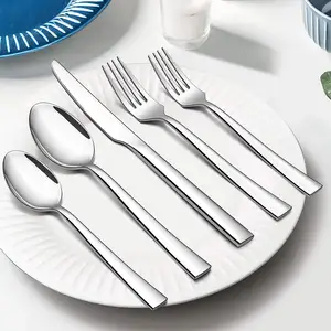 Square Handle Cutlery Stainless Steel 5pcs Flatware Colored Kitchen Home Spoon Fork Dinner Knife Silverware Set