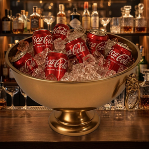 Seau à glace de luxe en métal doré avec socle et poignées décoratives pour refroidisseur de boissons, idéal pour les fêtes, les bars et la maison - Product Image 4