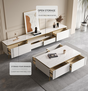 Yishangsen Móveis de luxo para sala de estar, mesa de café, suporte para TV, <span class=keywords><strong>buffet</strong></span>, conjunto de armários, centro dourado, mármore, aço inoxidável moderno - Product Image 4