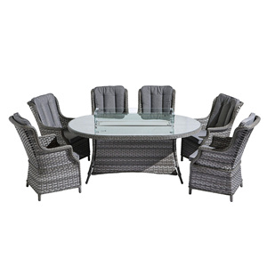 Ensemble de salle à manger en rotin 6 places avec table ovale à foyer gris - Fabricant chinois Ensemble de canapé de jardin - Product Image 2
