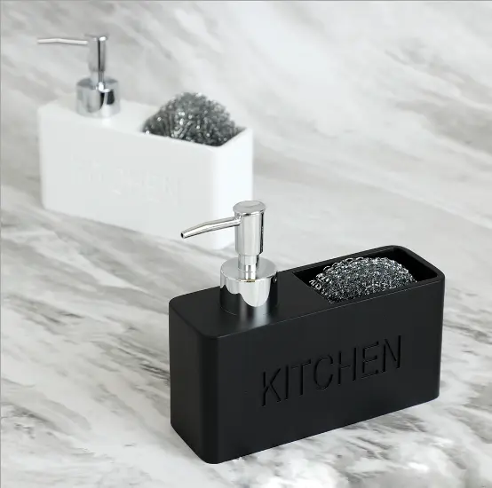 Ensemble d'accessoires en résine 2 en 1, distributeur de savon liquide pour les mains et porte-éponge pour la cuisine et la salle de bain, prix d'usine, vente en gros