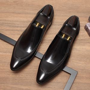 New Mens British Style <b>Pointed</b> Toe Slip-On Comfort Business Formal Genuine Leather Shoes with Breathability - Product Image 3